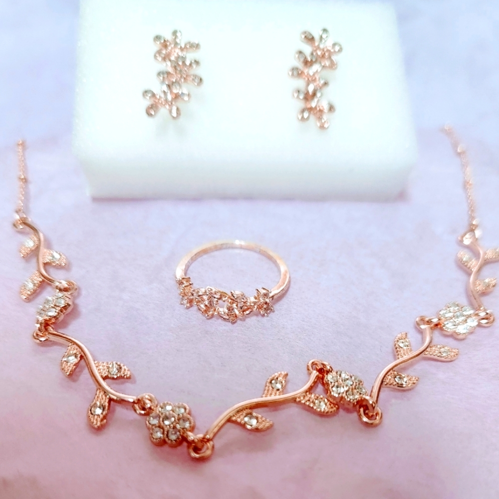 Rose Gold And Crystal Necklace, Ring And Earrings By LC Lauren Conrad